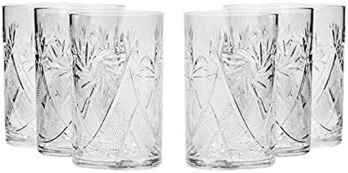 Set of 6, 8-Oz Hand Made Vintage Russian Crystal Tea Beverage Glasses for Podstakannik, Old-Fashioned Glassware