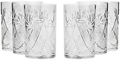 Set of 6, 8-Oz Hand Made Vintage Russian Crystal Tea Beverage Glasses for Podstakannik, Old-Fashioned Glassware