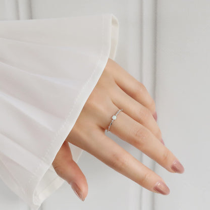 Sterling Silver Opal Ring for Women White Fire Opal October Birthstone Dainty Minimalist Stackable Ring Gold Promise Ring Size 5-9 (Rose Gold, 6.5)