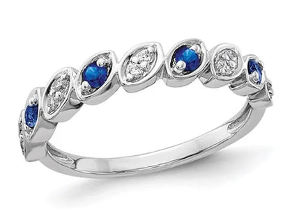 1/8 Carat (ctw) Natural Blue Sapphire Ring Band in 14K White Gold with Diamonds