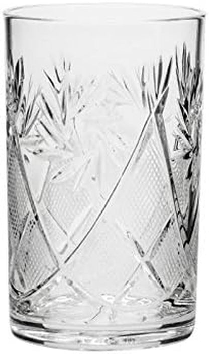 Set of 6, 8-Oz Hand Made Vintage Russian Crystal Tea Beverage Glasses for Podstakannik, Old-Fashioned Glassware