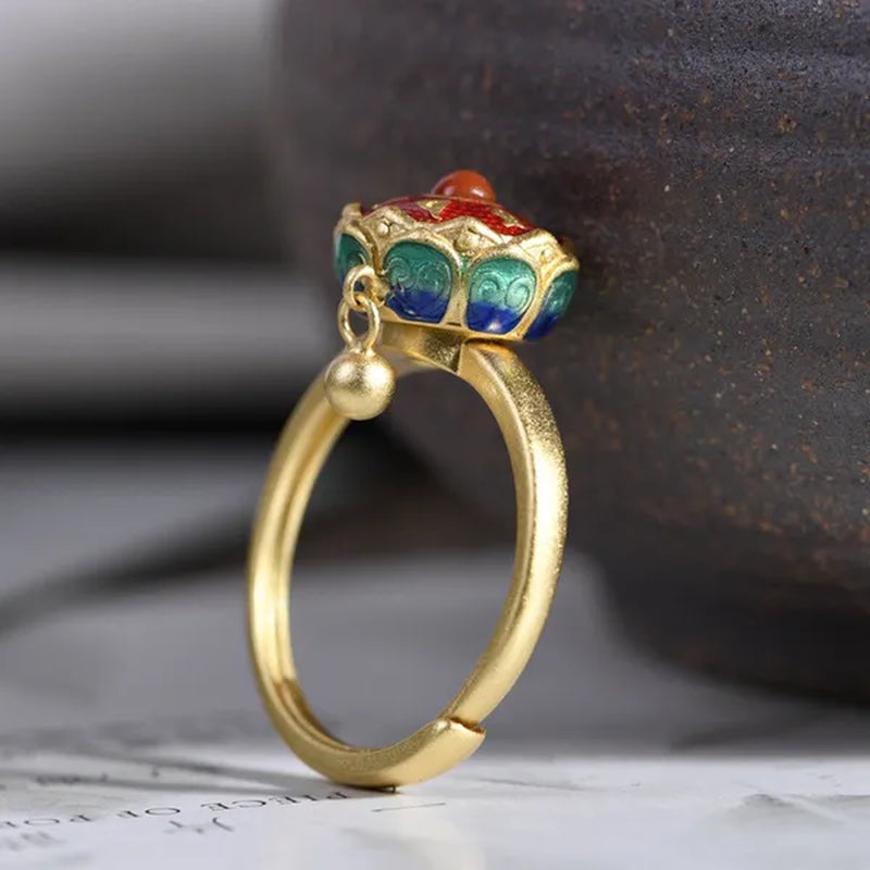 Buddhism Lotus Rotating Ring Buddhist Tibetan Prayer Wheel Mantra Finger Ring YVO