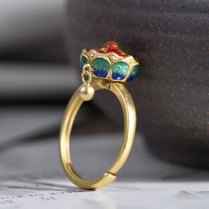 Buddhism Lotus Rotating Ring Buddhist Tibetan Prayer Wheel Mantra Finger Ring YVO
