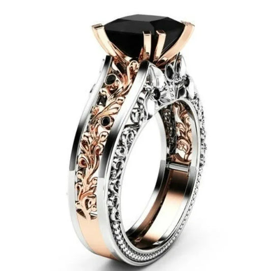 Antique 925 Sterling Silver Black Sapphire Diamond Floral Engagement Ring 18K Rose Gold Wedding Bridal Rings Size 5-10