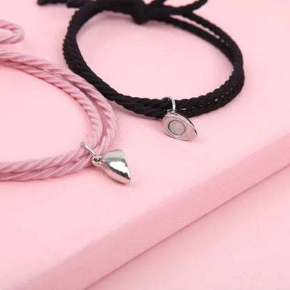 2pcs Magnetic Bracelet Stainless Steel Heart Pendant Charm Couple Bracelets for Lover Friend Men Women Braid Rope Bracelets