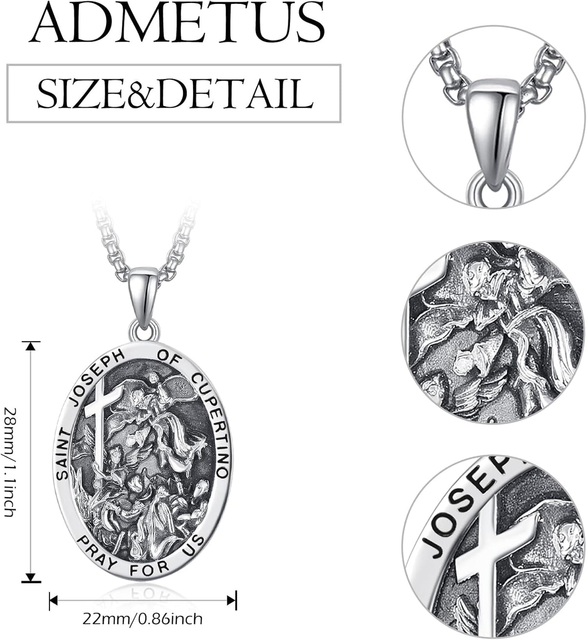 925 Sterling Silver Patron Saint Medals | Amulet Necklace Protection Jewelry for Men with 2.5Mm 22"+2" Rolo Chain