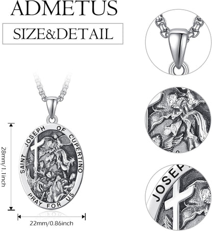 925 Sterling Silver Patron Saint Medals | Amulet Necklace Protection Jewelry for Men with 2.5Mm 22"+2" Rolo Chain