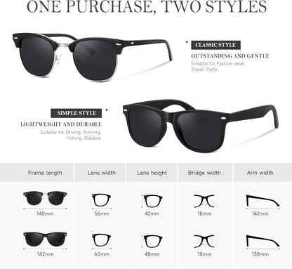Sunglasses Men and Womens, Polarized Sunglasses for Men with UV Blocking Semi-Rimless Frame for Driving & Hiking