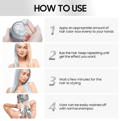 Temporary White Hair Color Wax, Instant Hairstyle Cream Hair Pomades, Easy Cleaning Disposable Hair Styling Paint for Men Women Kids Cosplay, Party and Ball