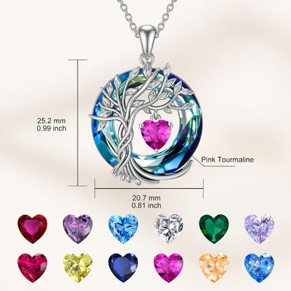 Tree of Life Birthstone Necklaces for Women White Gold Plated 925 Sterling Silver Irish Celtic Tree Jewelry Austrian Crystal Necklace Birthday Gifts
