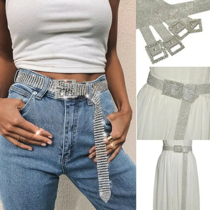 Brilliant Women's Belt Waist Chain Full Diamond Rhinestone Crystal Belt Luxury Large Party Silver Waist Belt