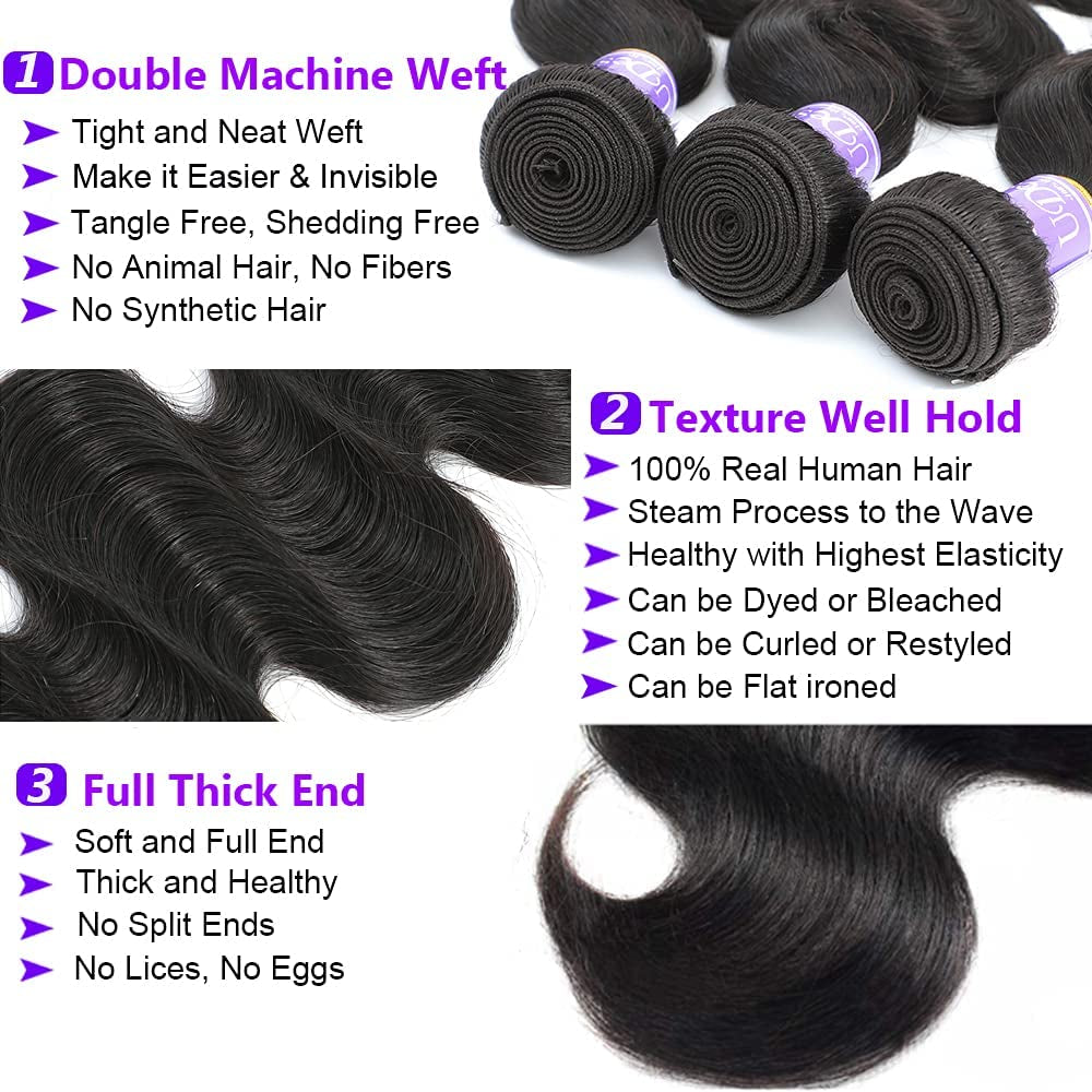 12A Body Wave Bundles Human Hair 8 Inch 1 Bundles 100% Unprocessed Brazilian Virgin Raw Hair Extensions Natural Black Weave Real Human Hair for Women
