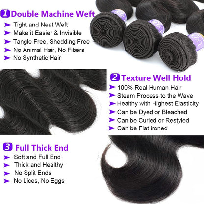 12A Body Wave Bundles Human Hair 8 Inch 1 Bundles 100% Unprocessed Brazilian Virgin Raw Hair Extensions Natural Black Weave Real Human Hair for Women