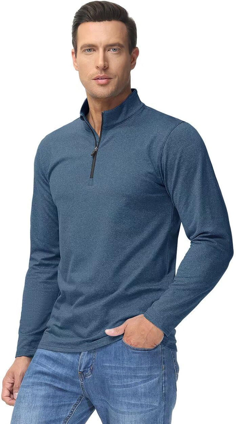 Men'S Quarter Zip Pullover Premium Fleece Lined Heather Long Sleeve Golf Shirts Midweight 1/4 Half Zip Sweatshirts