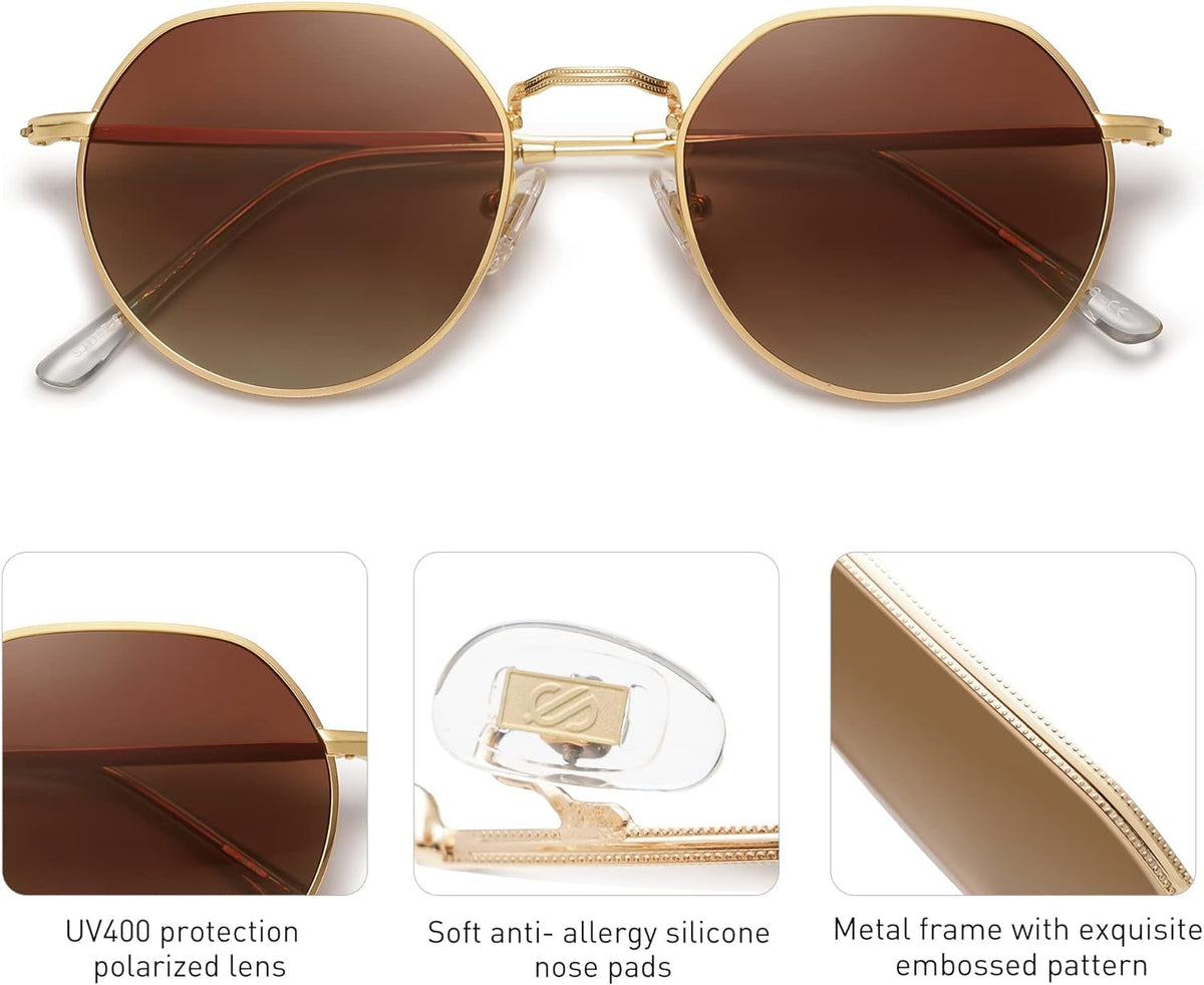 Round Polygon Polarized Sunglasses for Women Men Retro Classic Vintage Shades SJ1157