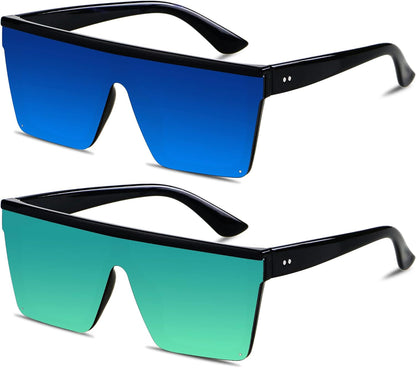 Square Oversized Sunglasses for Women Men Big Flat Top Fashion Shield Large UV Protection Rimless Shades