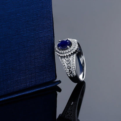 1.41 Cttw Blue Sapphire Engagement Ring for Women | 925 Sterling Silver | Center Stone: 6X4MM | Gemstone Birthstone | Wedding Anniversary Ring | Available in Size 5, 6, 7, 8, 9