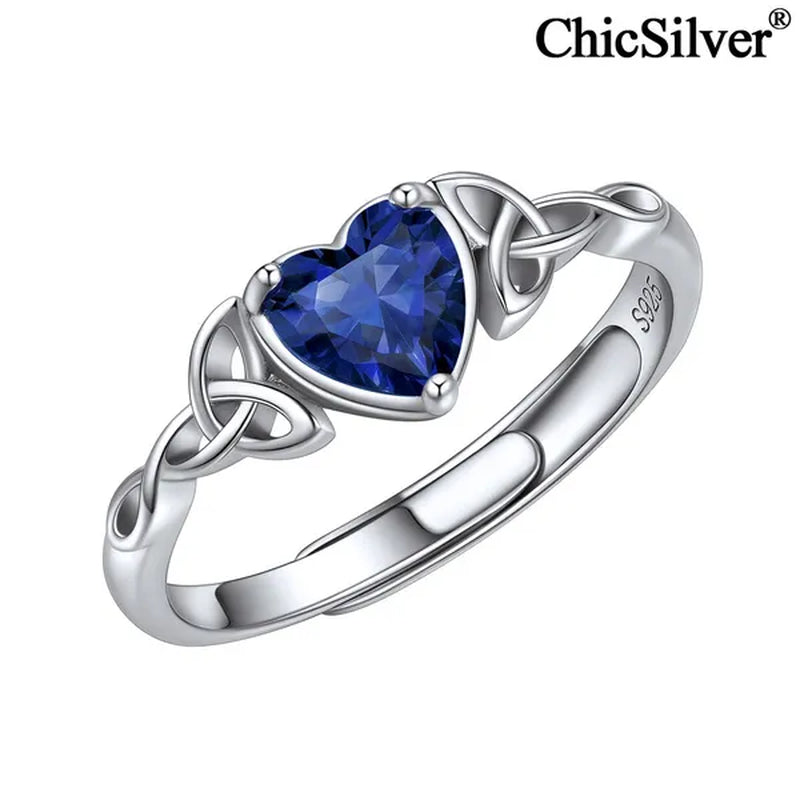 ChicSilver 925 Sterling Silver Rings for Women Gem Stone Heart Celtic Knot 12 Months Birthstone Jewelry for Her