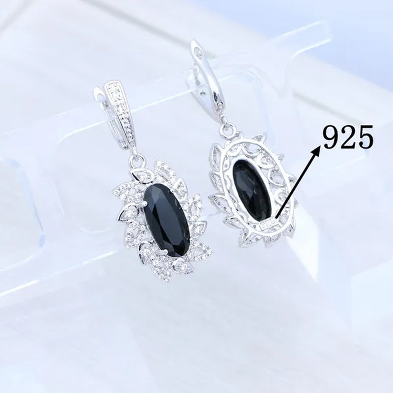 925 Sterling Silver Punk Earrings Black Spinel Earrings with White Topaz Party Jewelry for Girls