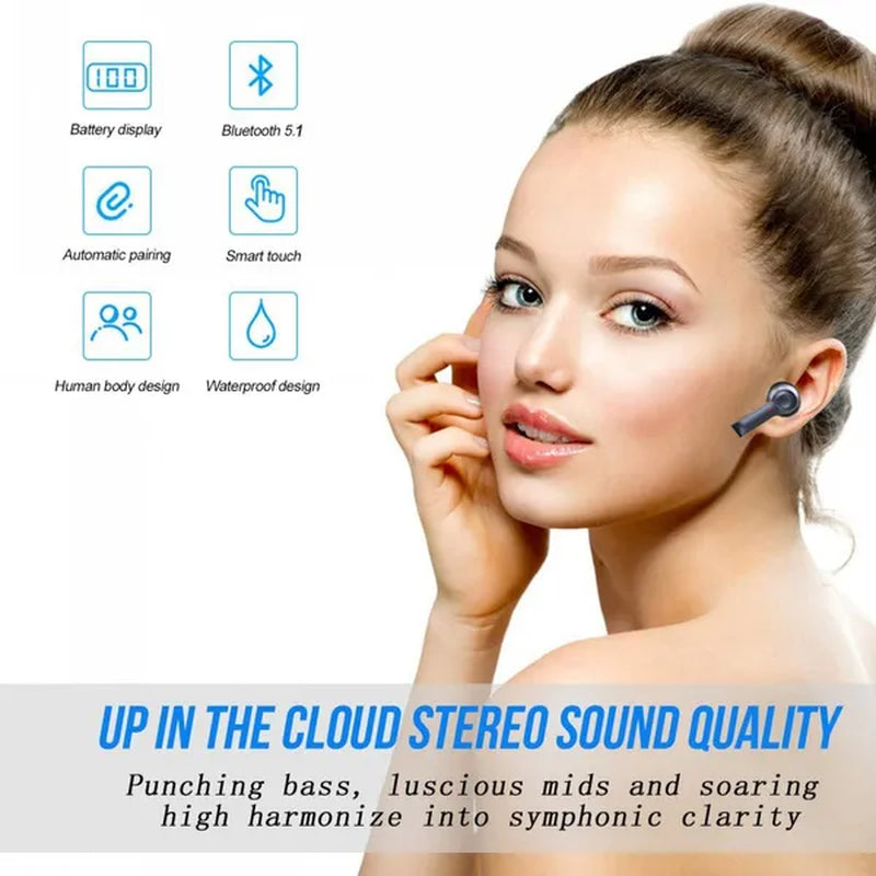 TWS Wireless Bluetooth5.0 Earbuds, HiFi Stereo Sound Bluetooth Earphones, Waterproof Sport Headset, Noise Cancelling Touch Control Headphones with LED Display Charging Case
