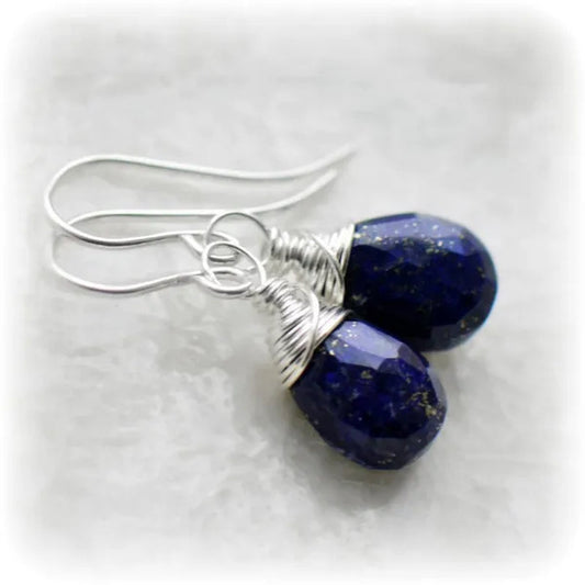 Lapis Lazuli Earrings Sterling Silver, Tiny Lapis Earrings, Navy Blue Earrings