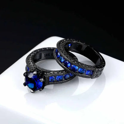 Couple Rings (2 Rings) Sz6-13 His and hers Ring 8mm Sapphire Women's Wedding Ring Sets Black Titanium steel Men's Ring Wedding Bands