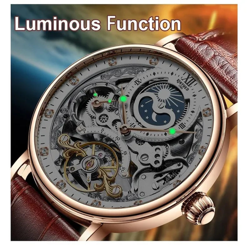 KINYUED Mechanical Automatic Watch Men Tourbillon Wristwatch Sports Clock Mechanism Self Winding Watches Casual Moon horloge man watches