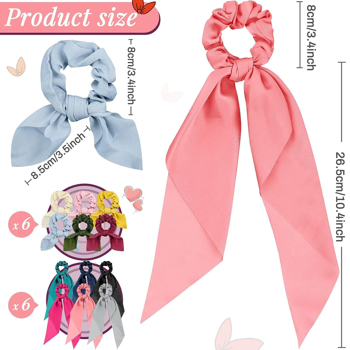 12 Pcs Hair Accessories for Women Hair Bows Scrunchies Scarf Ties Bunny Ears Silk Satin Scrunchies Hair Ribbons Hair Scarf Hair Ties with Bows for Women Lady(Fresh Color)