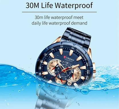 CURREN 8363 Watches For Men Luxury Chronograph Calendar Day Quartz Full Steel Men's Wristwatch