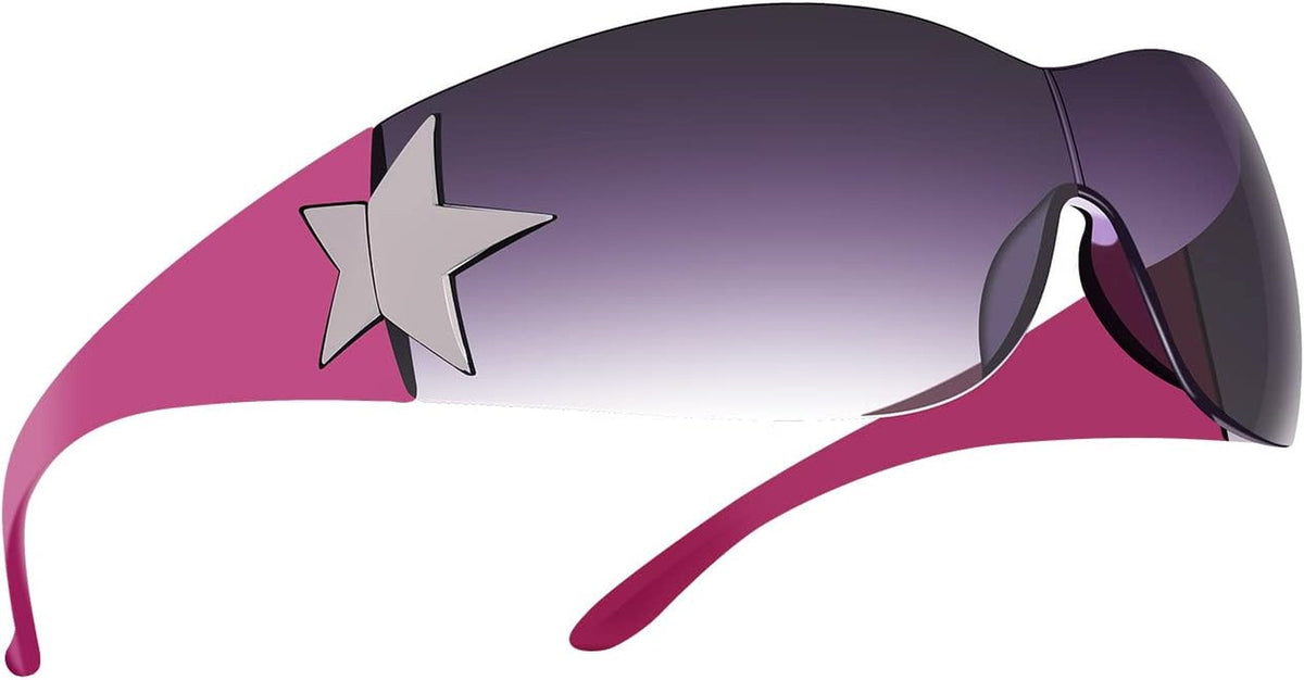 Rimless Y2K Sunglasses for Women Men,Trendy Shield Wrap Around Sunglasses Oversized Fashion Frameless Sun Glasses