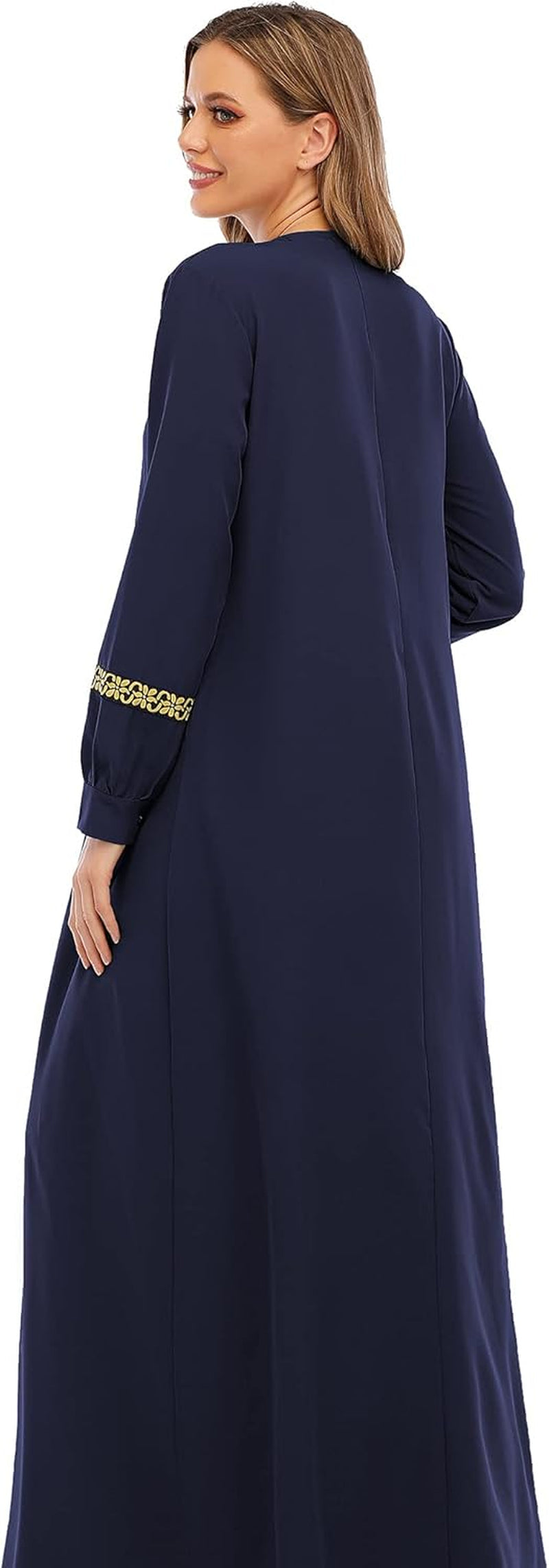 Womens Long Sleeve Ethnic Style Zipper Muslim Dresses Abaya with Hijabs