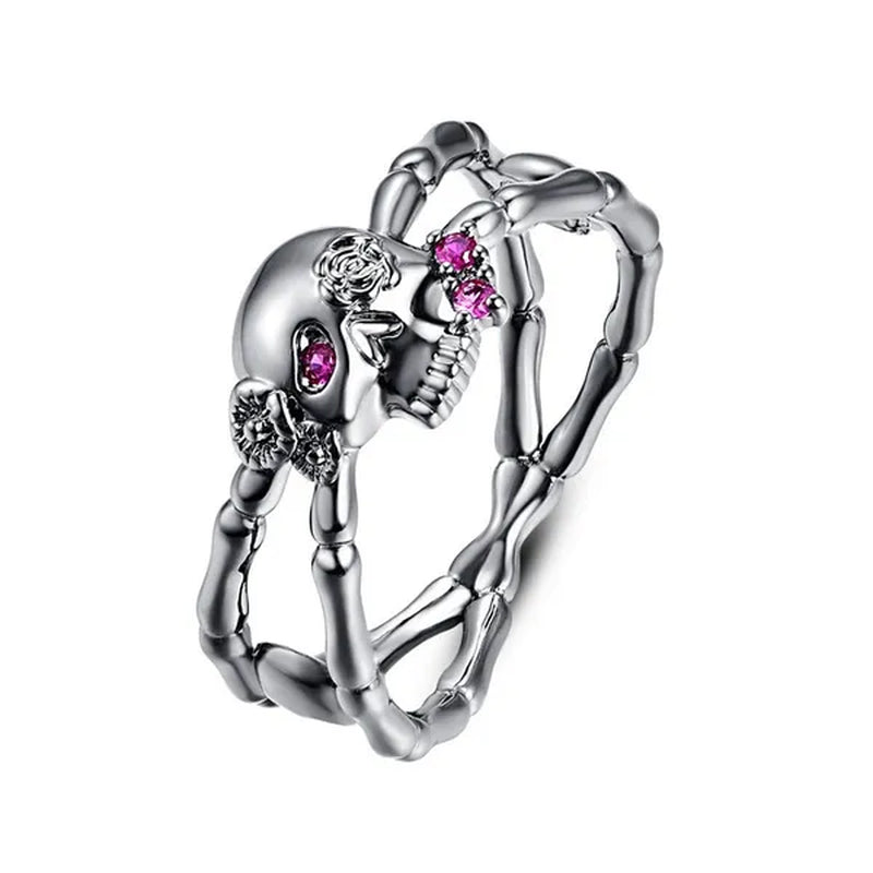 Lingmei Black Skull Wedding Cocktail Ring Size 6-10