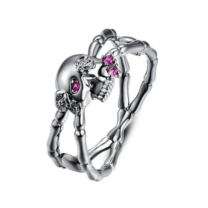 Lingmei Black Skull Wedding Cocktail Ring Size 6-10