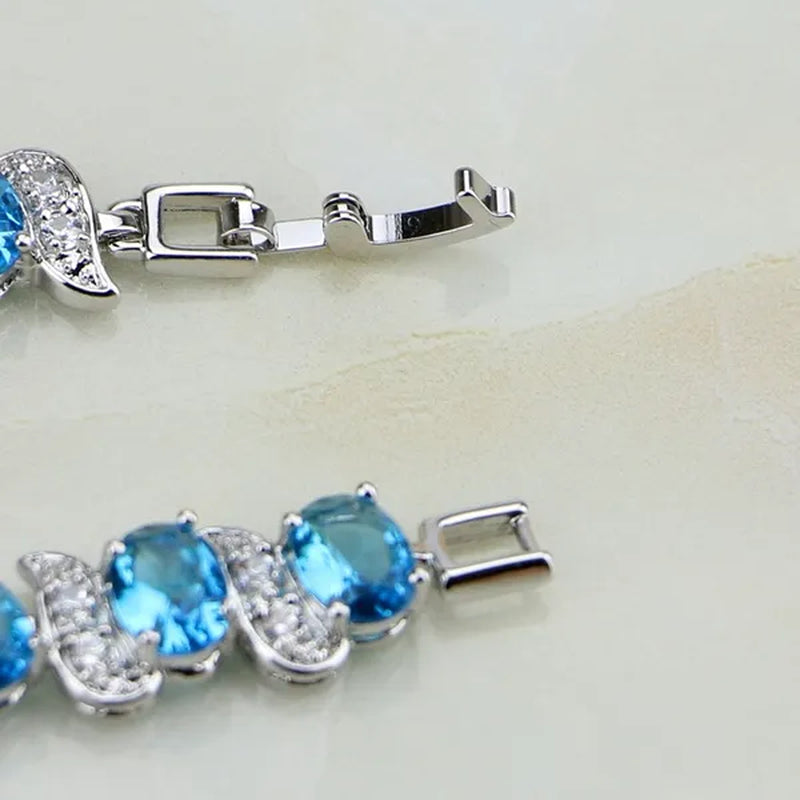 Casual 925 Sterling Silver Jewelry Mystic Sky Blue Cubic Zirconia White Topaz Charm Bracelets For Women