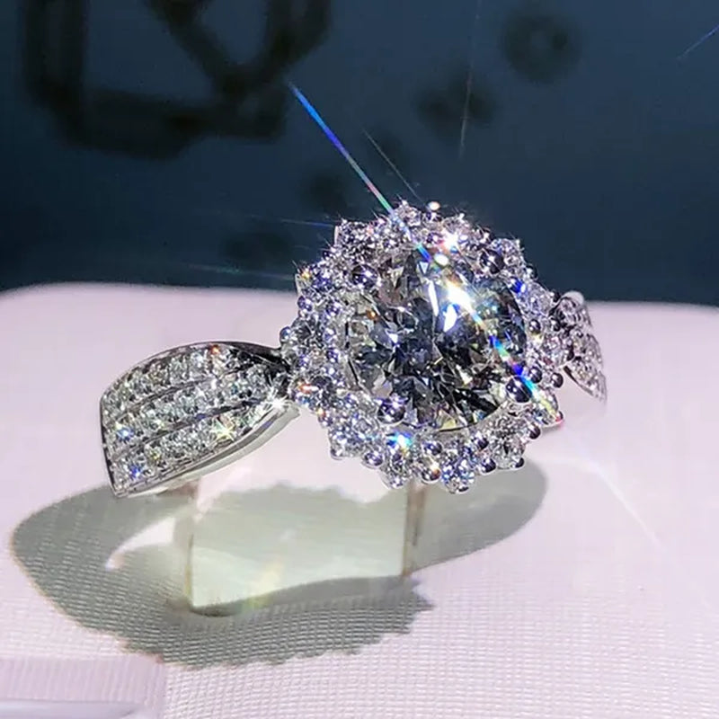 Exquisite Gorgeous 925 Sterling Silver Ring Round Cut Moissanite Diamond Bridal Engagement Wedding Band Rings Women's Birthday Proposal Party Jewelry Gift  Size
