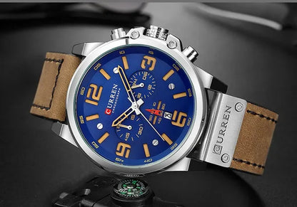 CURREN Men Quartz Watch Army Military Water-proof Calendar Chronograph Wristwatch Leather Strap Male Sport Watches
