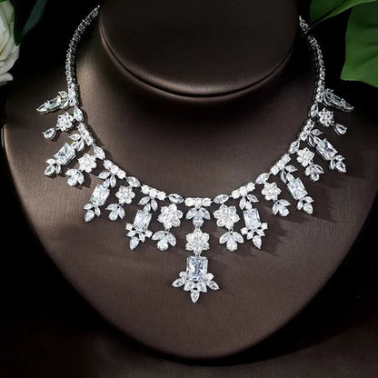 CANDICE Luxury Brilliant Citrine Bridal Wedding Party Jewelry Set for Brides Pave Yellow AAA CZ Stone Flower Drop Dangle Earrings Necklace Bracelet Sets
