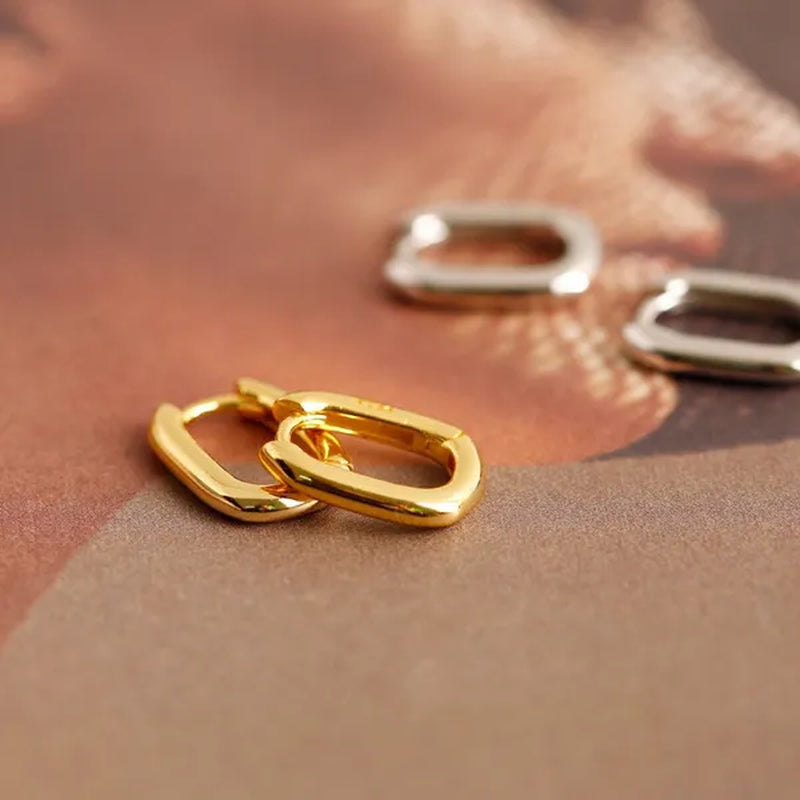 Small Gold Plated Oval Hoop Earrings Hypoallergenic Gold Huggie Earrings for Women, Silver Gold U Shaped Small Hoop Earrings