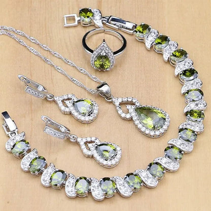 925 Silver Jewelry Sets Blue Sapphire White Topaz Open Rings Earrings Pendant Necklace Bracelet For Bridal  Women