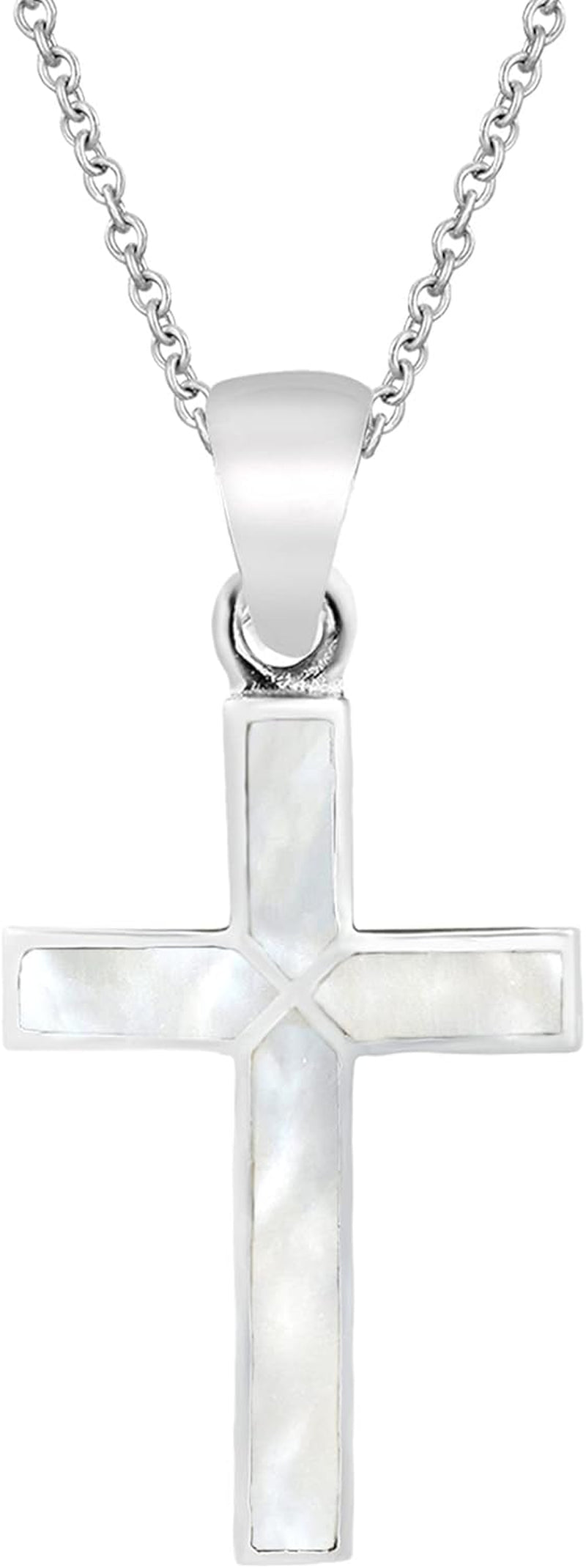 Cross of Faith Necklace – 925 Sterling Silver 18 Inch Chain | Iridescent Shell and Stone Pendant | Perfect Religious Gift