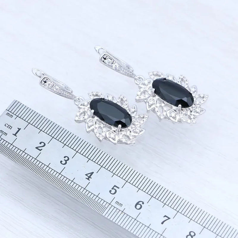 925 Sterling Silver Punk Earrings Black Spinel Earrings with White Topaz Party Jewelry for Girls