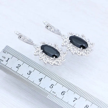 925 Sterling Silver Punk Earrings Black Spinel Earrings with White Topaz Party Jewelry for Girls
