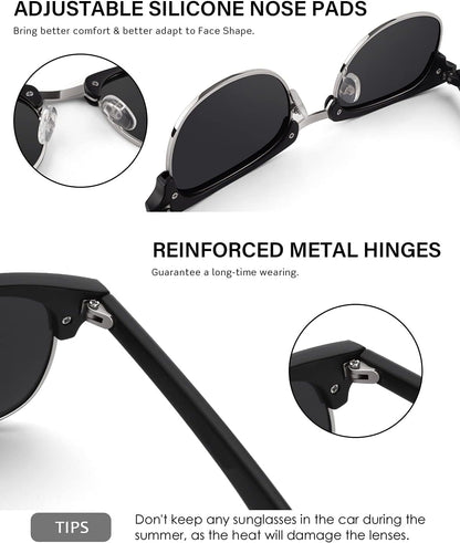Classic Horn Rimmed Semi Rimless Polarized Sunglasses for Men Women GQO6