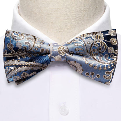 Paisley Striped Bow Tie for Men Silk Pre-Tied Bowtie Pocket Square Cufflinks Set Formal Wedding Party Prom