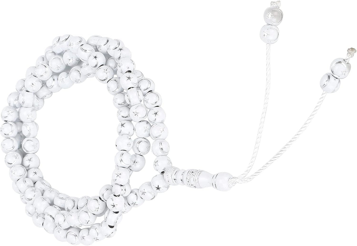Islamic Prayer Beads, Muslim Rosary Beads 99 Grains Resin Gilding Religious Article Islam Prayer Rosary Beads Islamic Necklaces (White)