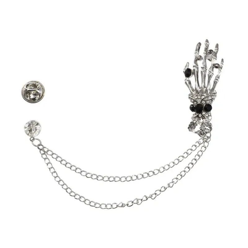 Fashion Hand shape Diamond open crystal female chain tassel brooch