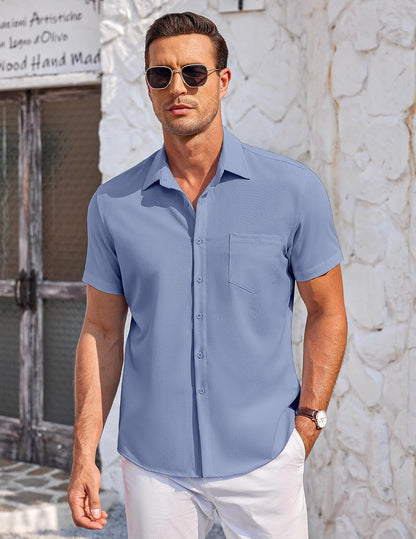 Mens Short Sleeve Shirts Casual Button down Shirts Summer Beach Shirt Wrinkle Free