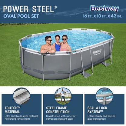 Bestway Power Steel above Ground Pool Set, L 16' X W 10' X H 42"