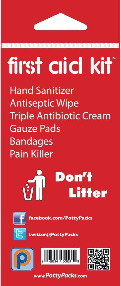 First-Aid Kit Single Use Portable Kit with Bandages, Gauze Pads, Hand Sanitizer, Antiseptic Wipe, Triple Antibiotic Cream, Aspirin Pills - 1 Unit