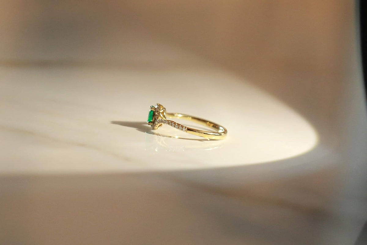 10K Yellow Gold Natural Zambian Emerald Ring with Natural Diamonds for Women | Ethically, Authentically & Organically Sourced Oval-Cut Emerald Hand-Crafted Jewelry for Her | Emerald Ring for Women.
